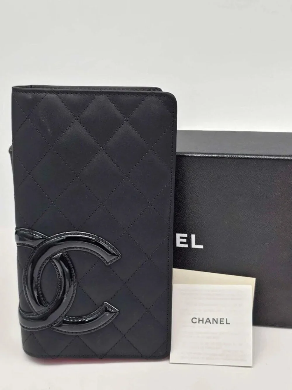 Authentic Chanel Cambon Ligne Black Quilted Leather Long Wallet